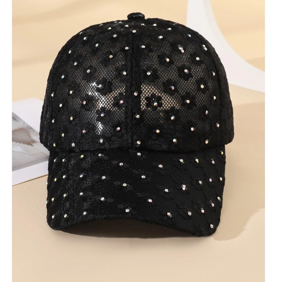 Boho Floral Rhinestone Mesh Breathable Baseball Cap - Picture 4 of 9